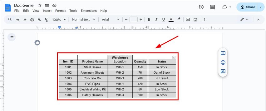 google docs flip table