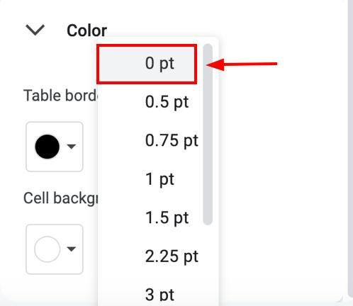 how to remove border of table in google docs