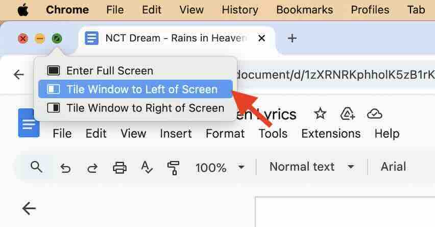 view two pages beside each other in google docs mac os