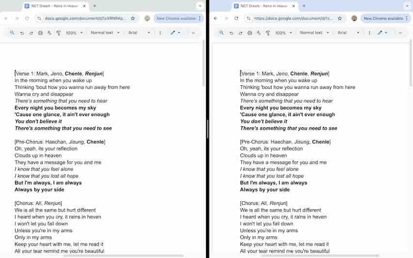 viewing two pages beside each other in google docs mac os